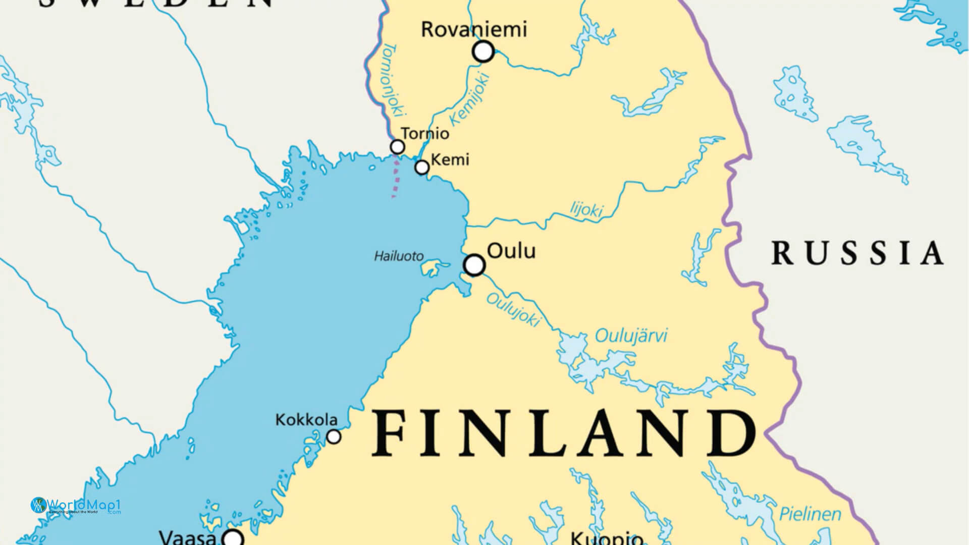 Karte von Nordfinnland mit russischer Grenze